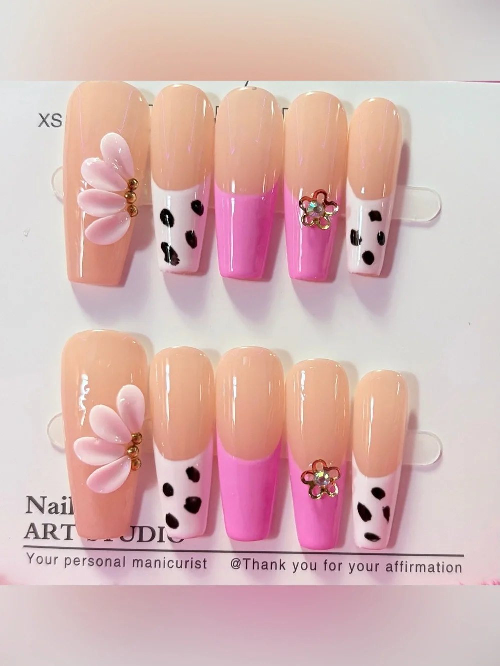 Pink and Nude Floral Accent Press-On Nail Set